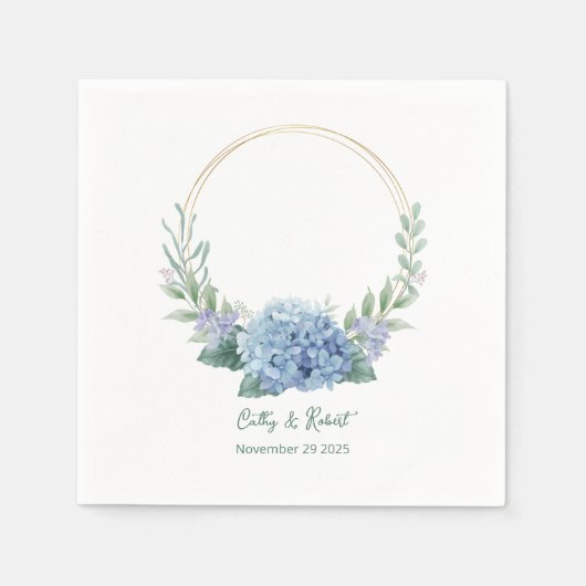 Blue and White Floral Wedding Foto Napkins Serviette (Vorderseite)