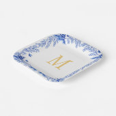 Blue and White Floral Willow Tile Monogram Pappteller (Gewinkelt)