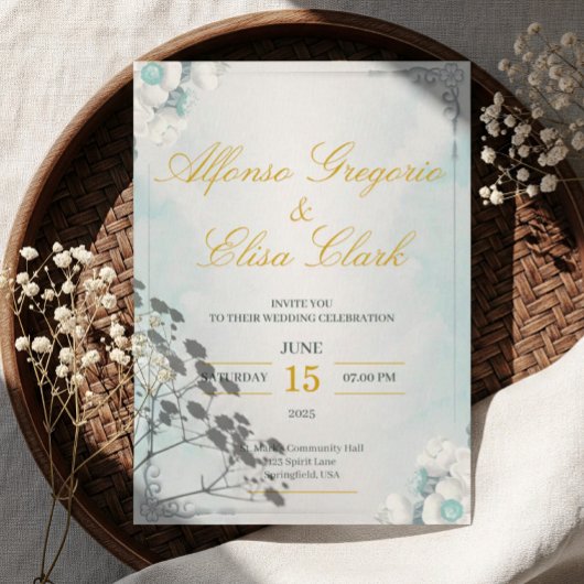 Blue and White Flower Beauty Wedding Invitation Einladung