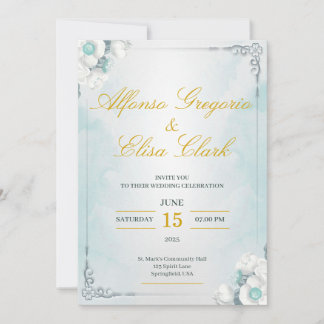Blue and White Flower Beauty Wedding Invitation Einladung