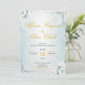 Blue and White Flower Beauty Wedding Invitation Einladung (Stehend Vorderseite)