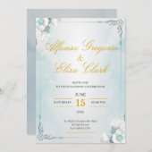 Blue and White Flower Beauty Wedding Invitation Einladung (Vorne/Hinten)