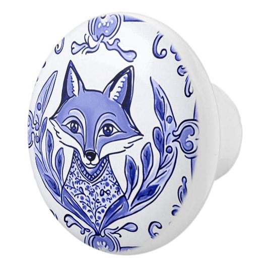 Blue and White Fox asiatische Art Folk Art Keramikknauf (Rechts)