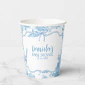 Blue and White French Toile de Jouy Baby Dusche Pappbecher (Rückseite)