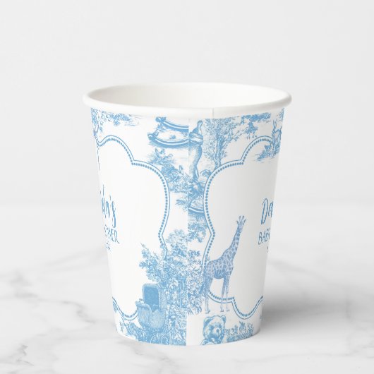 Blue and White French Toile de Jouy Baby Dusche Pappbecher (Rechts)