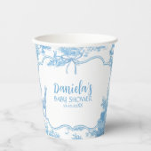 Blue and White French Toile de Jouy Baby Dusche Pappbecher (Vorderseite)