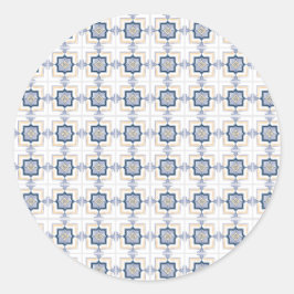 Blue and white geometric pattern  runder aufkleber