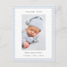 Blue and white Gingham Baby Boy Birth Announcement