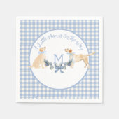 Blue and White Gingham Baby Dusche Begrüßungszeich Serviette (Vorderseite)