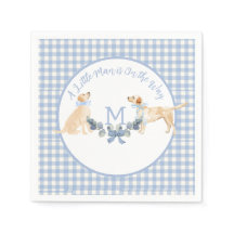 Blue and White Gingham Baby Dusche Begrüßungszeich
