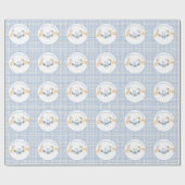 Blue and White Gingham Baby Dusche Geschenkpapier (Flach)