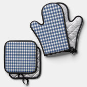 Blue and White Gingham Checked Ofenhandschuh & Topflappen-Set (Vorderseite/Rückseite)