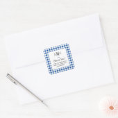 Blue and White Gingham Monogram Vielen Dank Quadratischer Aufkleber (Umschlag)