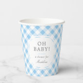 Blue and White Gingham Pattern Oh Baby Boy Dusche Pappbecher (Rückseite)