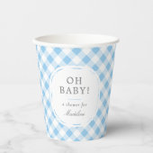 Blue and White Gingham Pattern Oh Baby Boy Dusche Pappbecher (Vorderseite)