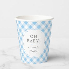 Blue and White Gingham Pattern Oh Baby Boy Dusche Pappbecher