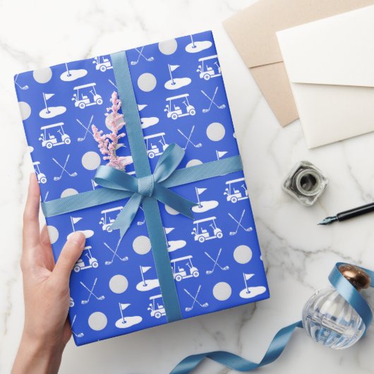 Blue and White Golf Balls, Carles & Clubs Geschenkpapier (Schenken)