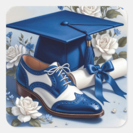 Blue and White Graduation Saddle Shoe Classic Quadratischer Aufkleber