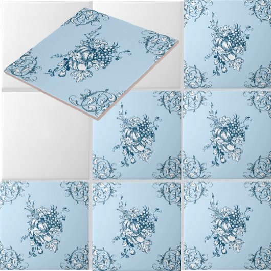 Blue and White Grapes & Fruit Pattern Fliese