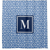 Blue and White Greek Key Monogram Duschvorhang (Vorderseite)