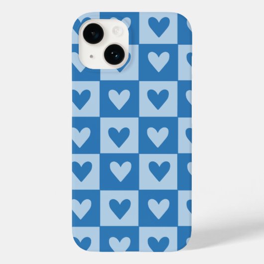 Blue and White Heart Checkered Phone Case (Rückseite)