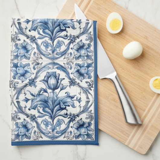 Blue and White Holland Tile Geschirrtuch (Viertel Falte)