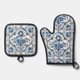 Blue and White Holland Tile Ofenhandschuh & Topflappen-Set