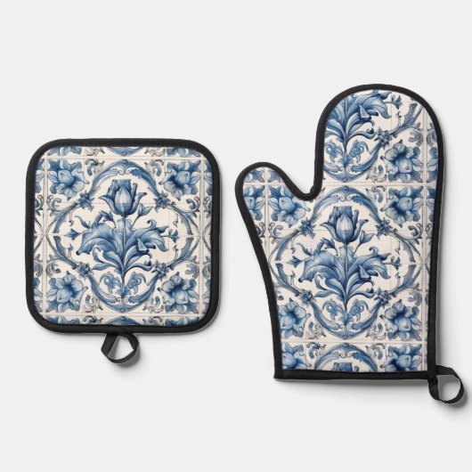 Blue and White Holland Tile Ofenhandschuh & Topflappen-Set (Vorderseite)