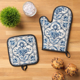 Blue and White Holland Tile Ofenhandschuh & Topflappen-Set