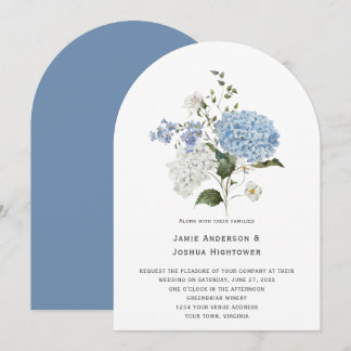Blue and White Hydrangea White Rose Wedding Einladung