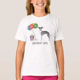 Blue and White Italian Greyhound - Birthday Girl T-Shirt
