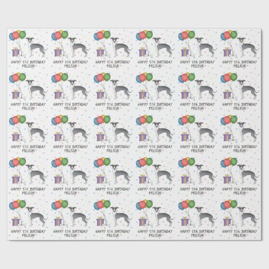 Blue and White Italian Greyhound - Happy Birthday Geschenkpapier (Flach)