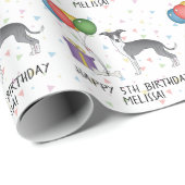 Blue and White Italian Greyhound - Happy Birthday Geschenkpapier (Rolleneckpunkt)