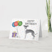 Blue and White Italian Greyhound - Happy Birthday Karte (Vorderseite)