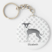 Blue And White Italian Greyhound With Custom Name Schlüsselanhänger (Vorne)