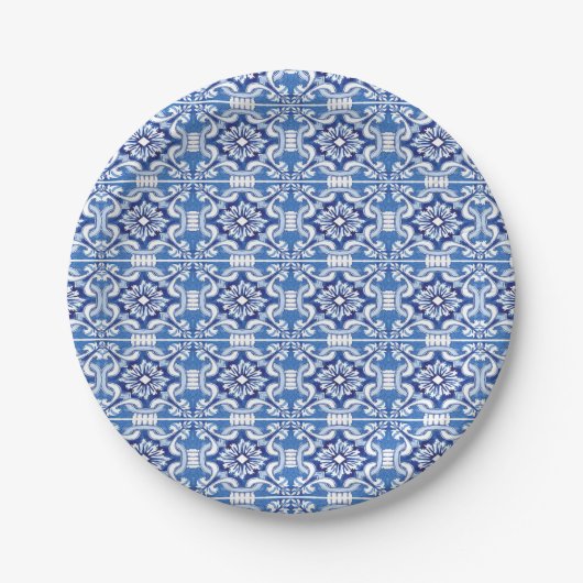 Blue and White Italian tile Plate Pappteller (Vorderseite)