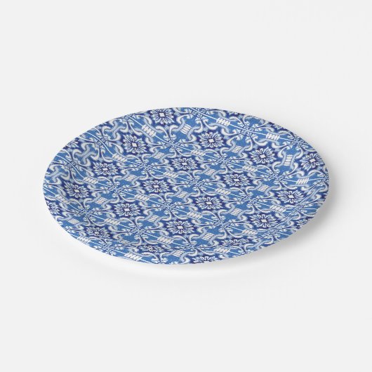 Blue and White Italian tile Plate Pappteller (Schrägansicht)