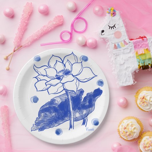 blue and white Japanese traditional plate 紙皿 大 Pappteller (Party)