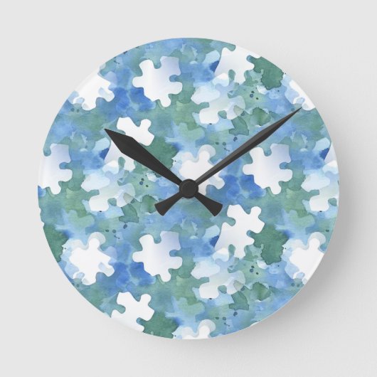 Blue and White Jigsaw Puzzle Piece Clock Runde Wanduhr (Vorderseite)