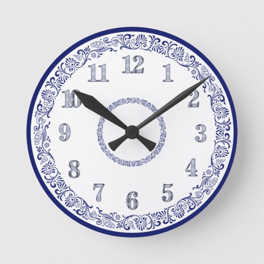 Blue and White Kitchenwall Runde Wanduhr (Vorderseite)