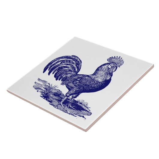 Blue and White Leghorn Rooster Fliese (Seite)