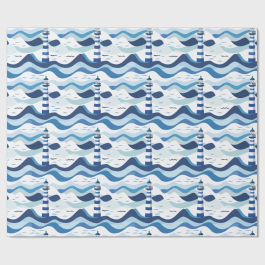 Blue and White Lighthouse Nautical  Geschenkpapier (Flach)