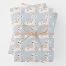 Blue and White Llama Baby Boy Dusche Geschenkpapier Set