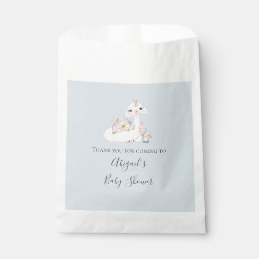 Blue and White Llama Baby Boy Dusche Geschenktütchen (Vorderseite)