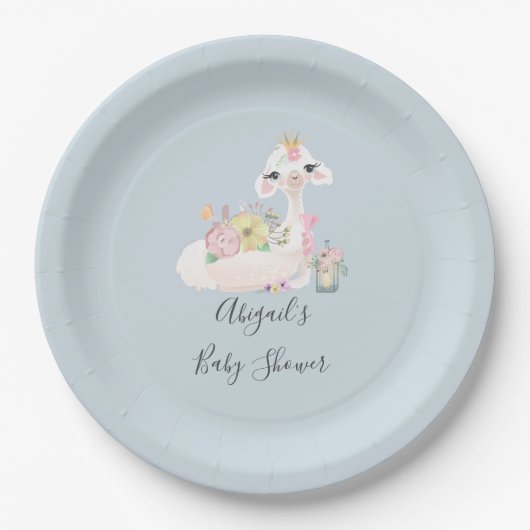 Blue and White Llama Baby Boy Dusche Pappteller (Vorderseite)