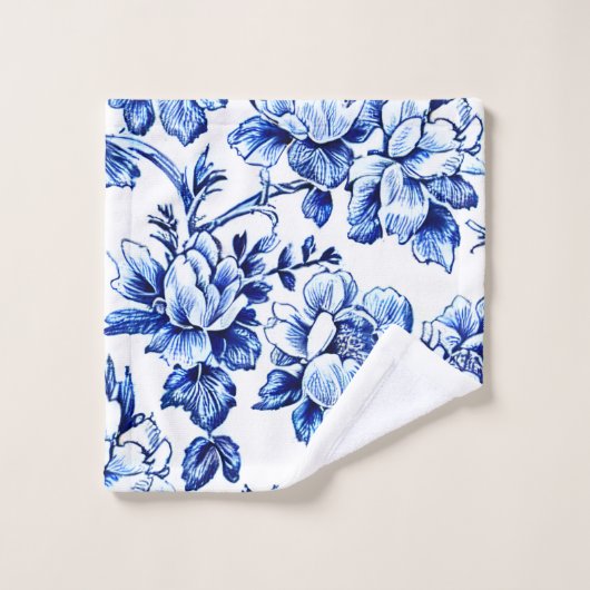 Blue and White Magnolias Toile de Jouy Badhandtuch Set (Waschlappen)