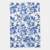 Blue and White Magnolias Toile de Jouy Geschirrtuch (Vertikal)