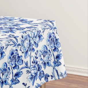 Blue and White Magnolias Toile de Jouy Tischdecke