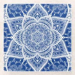Blue and White Mandala - Loergano im Pazifik Glasuntersetzer