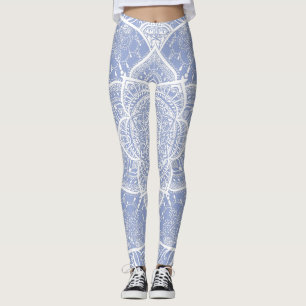 Blue and White Mandala - Loergano in Blueberry Leggings